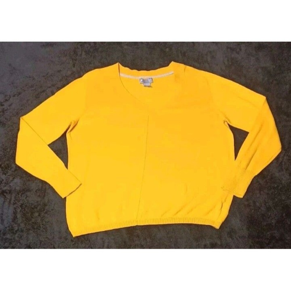 JC Penney Wool Blend Vneck Pullover Sweater XL Yellow Preppy Academia Autumncore